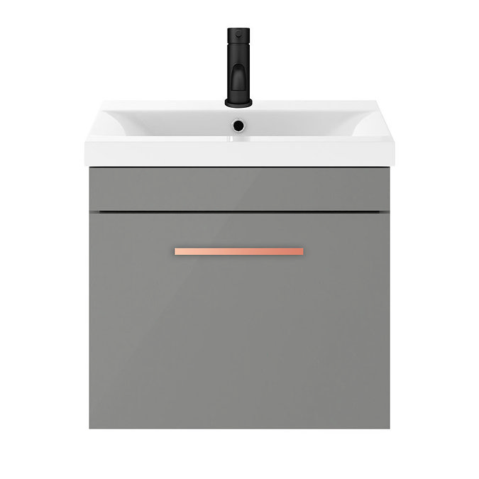 Arezzo 500 Matt Grey Wall Hung 1-Drawer Vanity Unit with Rose Gold Handle Standard Large Image
