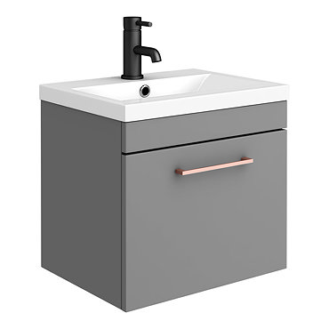 Arezzo 500 Matt Grey Wall Hung 1-Drawer Vanity Unit with Rose Gold Handle  Profile Large Image