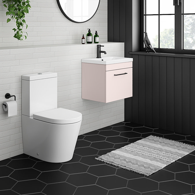 Arezzo Wall Hung Vanity Unit - Matt Pink - 500mm with Matt Black Handle  Standard Large Image