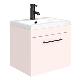 Arezzo 500 Matt Pink Wall Hung 1-Drawer Vanity Unit with Matt Black Handle Large Image