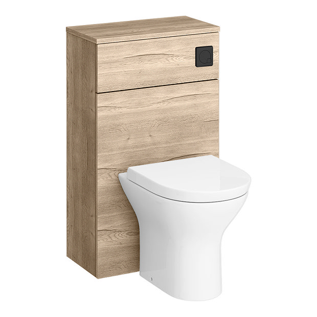 Arezzo 500 Rustic Oak WC Unit with Cistern, Matt Black Flush + Modern Pan