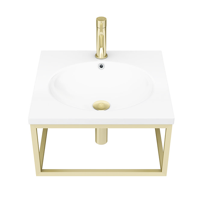 Arezzo 500 Wall Hung Basin with Brushed Brass Towel Rail Frame  Standard Large Image