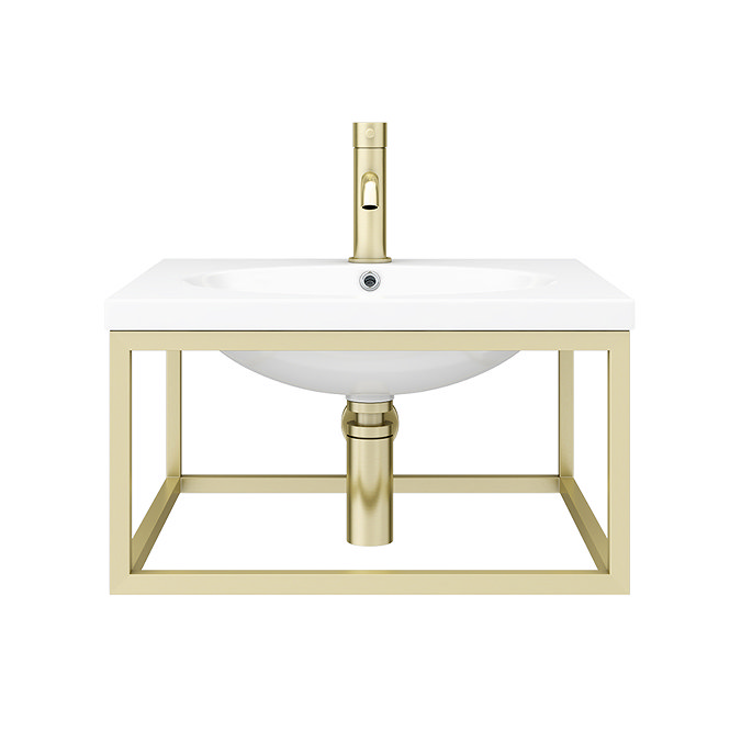 Arezzo 500 Wall Hung Basin with Brushed Brass Towel Rail Frame  In Bathroom Large Image