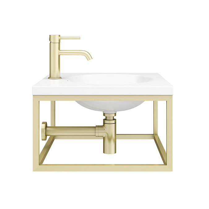 Arezzo 500 Wall Hung Basin with Brushed Brass Towel Rail Frame  additional Large Image