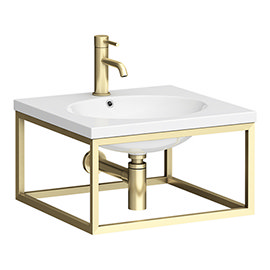 Arezzo 500 Wall Hung Basin with Brushed Brass Towel Rail Frame Medium Image