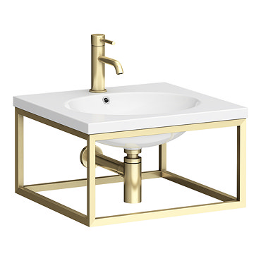 Arezzo 500 Wall Hung Basin with Brushed Brass Towel Rail Frame  Feature Large Image