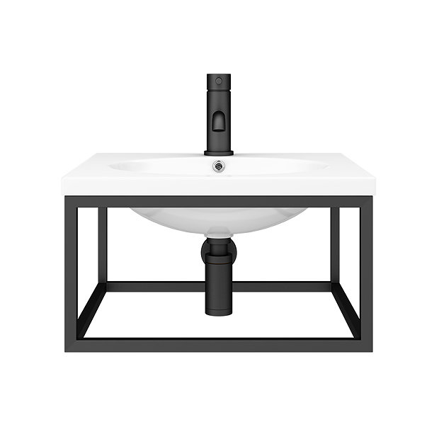 Arezzo 500 Wall Hung Basin with Matt Black Towel Rail Frame  In Bathroom Large Image