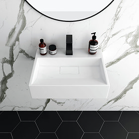 Arezzo 500mm Wall Mounted / Countertop Stone Resin Basin with Hidden Waste Cover Large Image