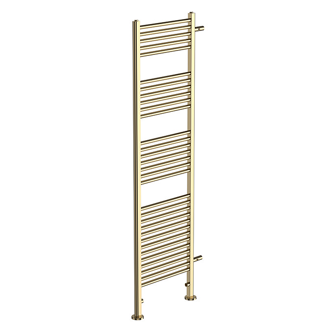 Arezzo 500 x 1800 Floor Standing Space-Saving Heated Towel Rail – Brushed Brass