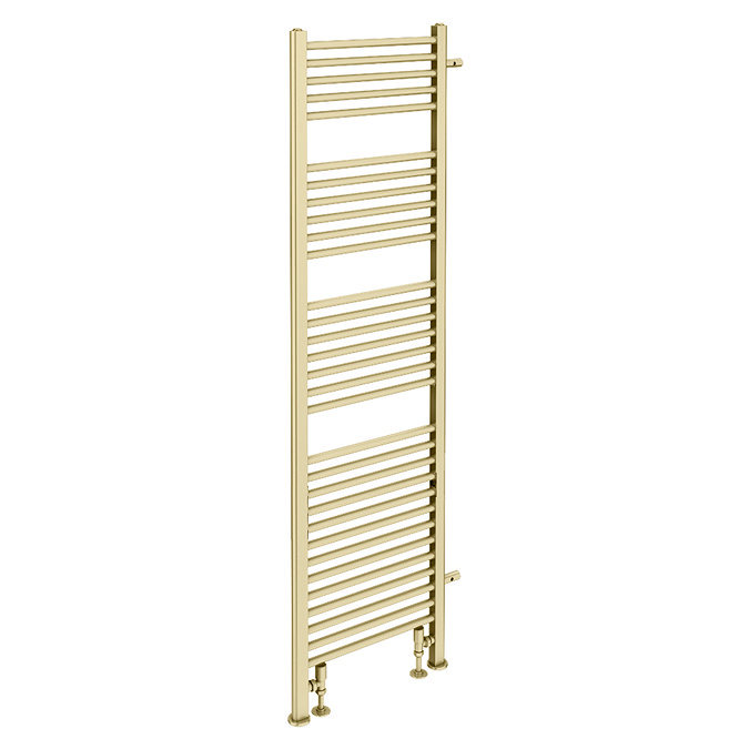 Arezzo 500 x 1800mm Floor Standing Space-Saving Heated Towel Rail – Brushed Brass
