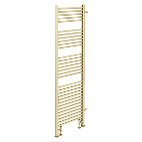 Arezzo 500 x 1800mm Floor Standing Space-Saving Heated Towel Rail – Brushed Brass
