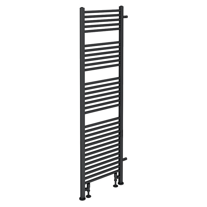 Arezzo 500 x 1800mm Floor Standing Space-Saving Heated Towel Rail - Matt Black