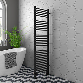 Arezzo 500 x 1800mm Floor Standing Space-Saving Heated Towel Rail - Matt Black