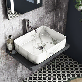 Arezzo 500 x 390mm Curved Rectangular Counter Top Basin - Gloss White Marble Effect Medium Image