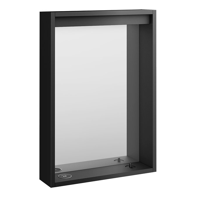 Arezzo 500 x 700 Matt Black LED Mirror with Motion Sensor, Wireless Mobile Charger, Toothbrush Charger and Anti-Fog