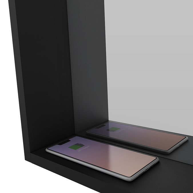 Arezzo 500 x 700 Matt Black LED Mirror with Motion Sensor, Wireless Mobile Charger, Toothbrush Charger and Anti-Fog
