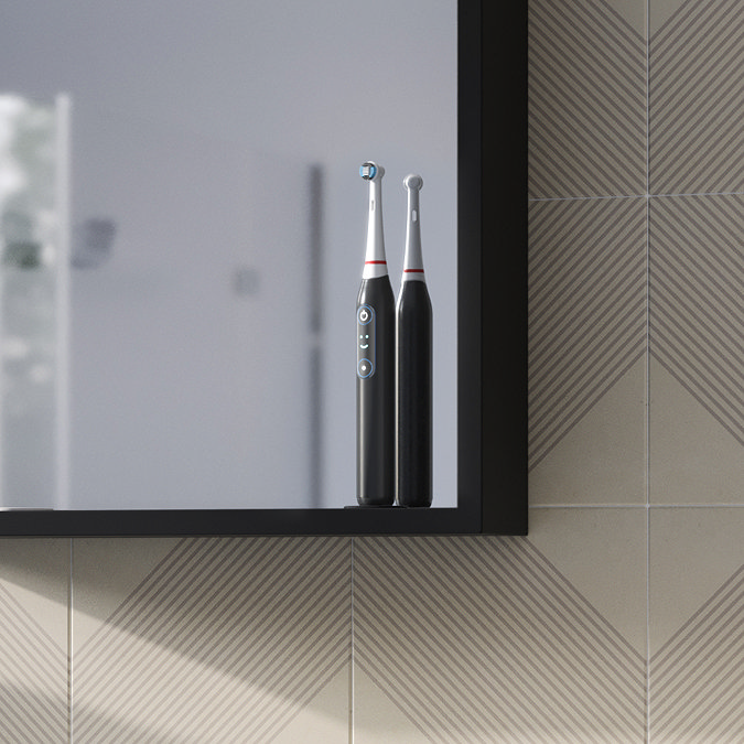 Arezzo 500 x 700 Matt Black LED Mirror with Motion Sensor, Wireless Mobile Charger, Toothbrush Charger and Anti-Fog