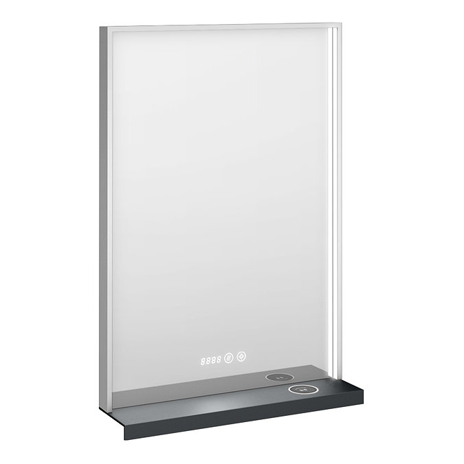 Arezzo 500 x 700 Silver LED Mirror with Wireless Charging Shelf, Anti-Fog, Touch Sensor and Time Display