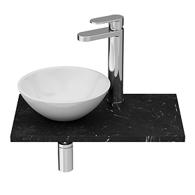 Arezzo 500mm Black Carrara Marble Floating Shelf with Round Gloss White Basin