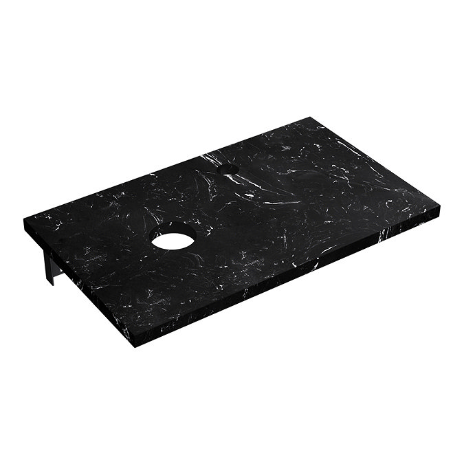 Arezzo 500mm Black Carrara Marble Floating Shelf with Round Matt Black Basin