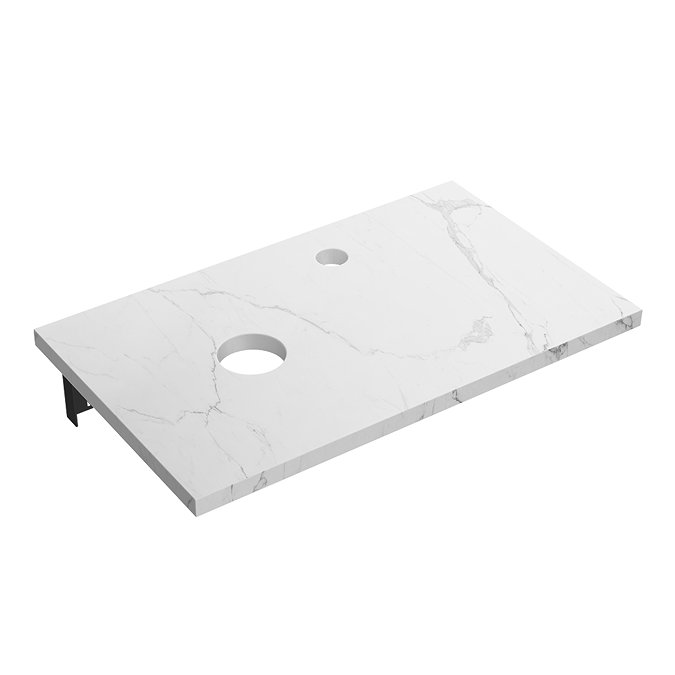Arezzo 500mm White Carrara Marble Floating Shelf with Round Matt Black Basin