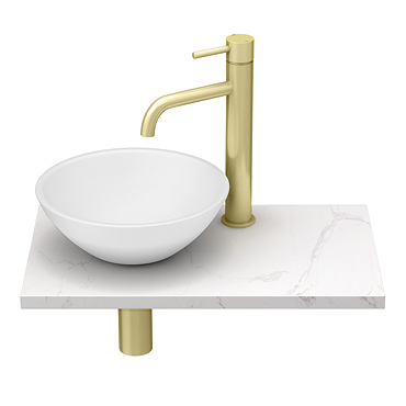 Arezzo 500mm White Carrara Marble Floating Shelf with Round Matt White Basin