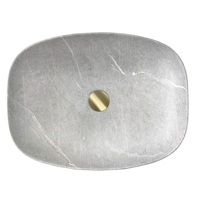 Arezzo 505 x 385mm Curved Rectangular Counter Top Basin - Light Grey Marble Effect  Standard Large I