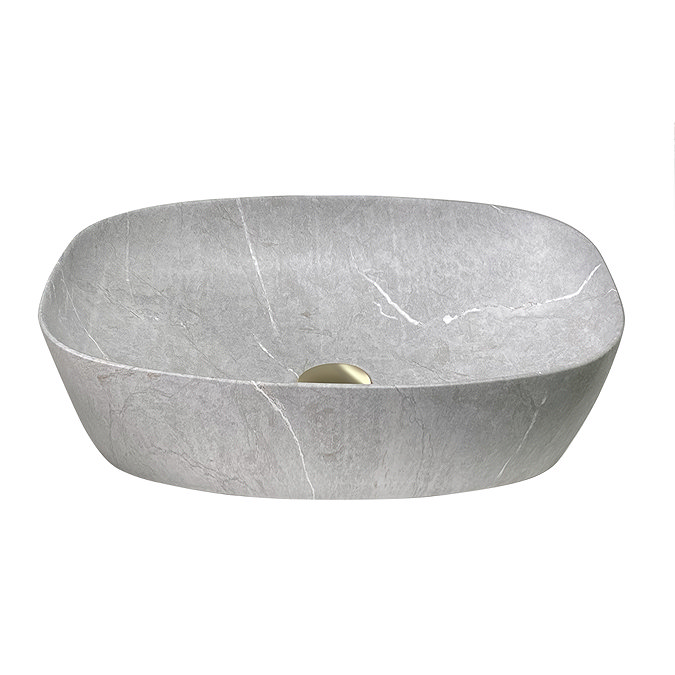 Arezzo 505 x 385mm Curved Rectangular Counter Top Basin - Light Grey Marble Effect  Feature Large Im