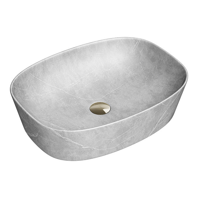 Arezzo 505 x 385mm Curved Rectangular Counter Top Basin - Light Grey Marble Effect Large Image