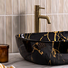 Arezzo 505 x 404mm Rectangular Counter Top Basin - Gloss Black & Gold Marble Effect