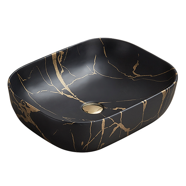 Arezzo 505 x 404mm Rectangular Counter Top Basin - Gloss Black & Gold ...