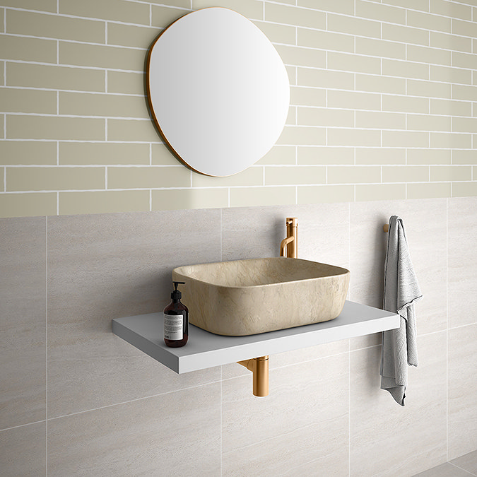 Arezzo 505 x 405mm Curved Rectangular Countertop Basin - Beige Marble Effect