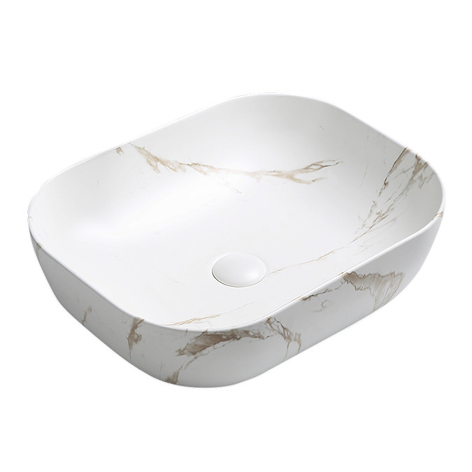 Arezzo 505 x 405mm Curved Rectangular Counter Top Basin - Matt White Marble Effect Large Image