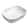 Arezzo 505 x 405mm Curved Rectangular Counter Top Basin - Matt White Marble Effect Large Image