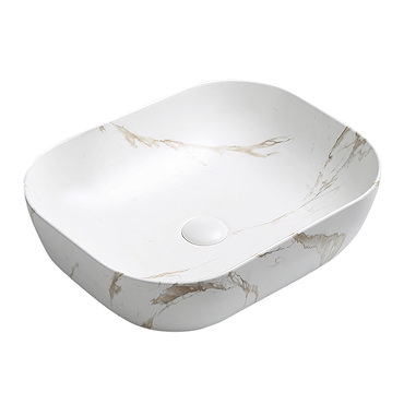 Arezzo 505 x 405mm Curved Rectangular Counter Top Basin - Matt White Marble Effect  Profile Large Im