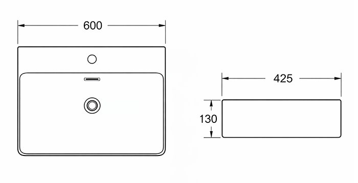 Arezzo 600 x 425mm Gloss White 1TH Rectangular Counter Top Basin