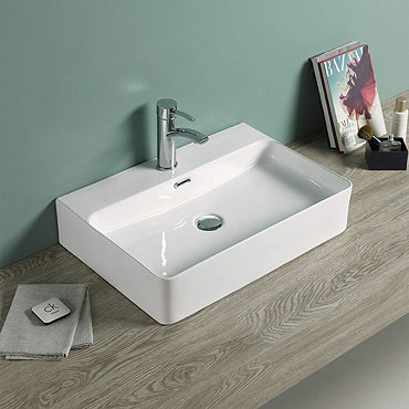 Arezzo 600 x 425mm Gloss White 1TH Rectangular Counter Top Basin  Profile Large Image