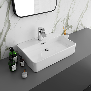 Arezzo 600 x 425mm Gloss White 1TH Rectangular Counter Top Basin  Profile Large Image