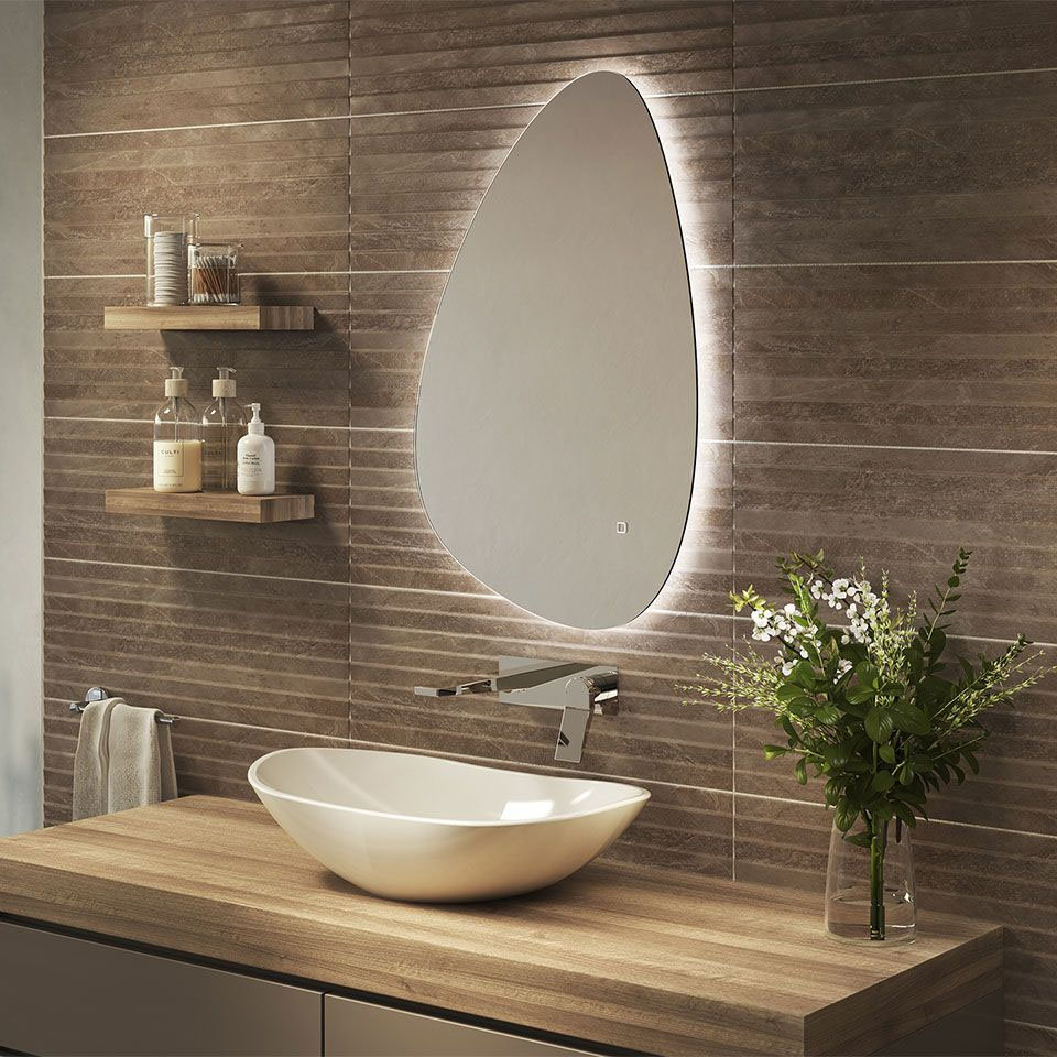 Arezzo 550 x 800mm Teardrop LED Backlit Bathroom Mirror with Anti-Fog Large Image