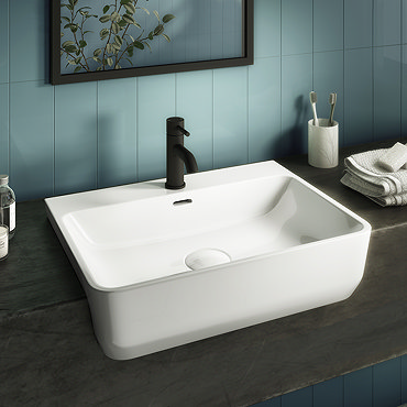 Arezzo 565mm Curved Semi-Recessed Basin - Gloss White  Profile Large Image