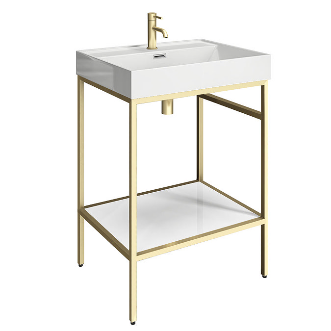 Arezzo 600 Brushed Brass Framed Washstand with Back To Wall Toilet  Profile Large Image
