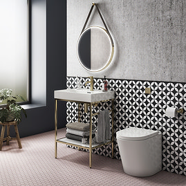 Arezzo 600 Brushed Brass Framed Washstand with Back To Wall Toilet Large Image