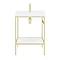 Arezzo 600 Brushed Brass Framed Washstand with Gloss White Open Shelf and Basin  In Bathroom Large Image