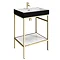 Arezzo 600 Brushed Brass Framed Washstand with Gloss White Open Shelf and Gloss Black Basin  Profile