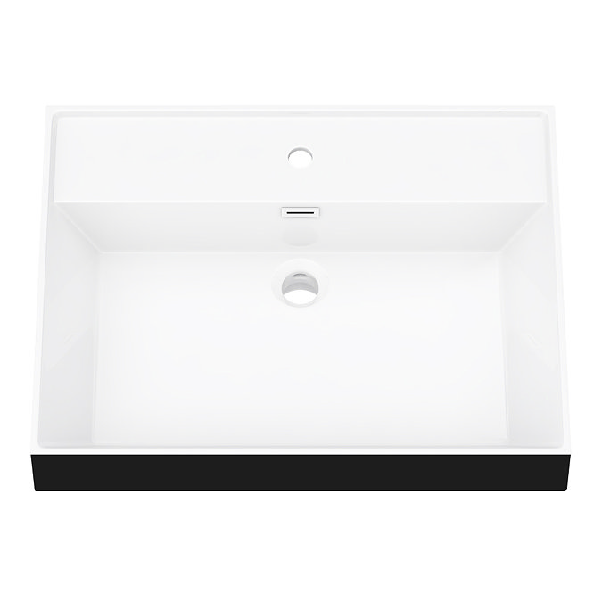 Arezzo 600 Brushed Brass Framed Washstand with Gloss White Open Shelf and Gloss Black Basin  Feature