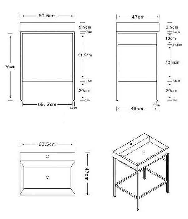 Arezzo 600 Chrome Framed Washstand with Gloss White Open Shelf and Basin