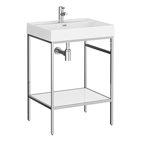 Arezzo 600 Chrome Framed Washstand with Gloss White Open Shelf and Basin