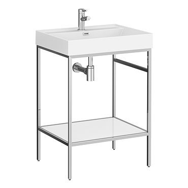 Arezzo 600 Chrome Framed Washstand with Gloss White Open Shelf and Basin