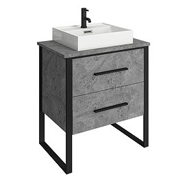 Arezzo 600 Concrete-Effect Matt Black Framed 2 Drawer Vanity Unit with Countertop Basin Large Image