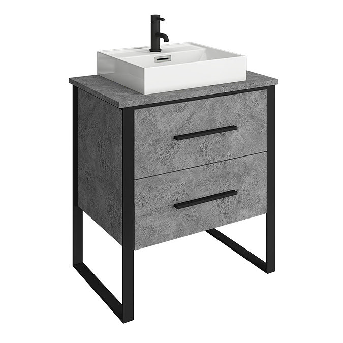 Arezzo 600 Concrete-Effect Matt Black Framed Vanity Unit + Square Toilet  Profile Large Image